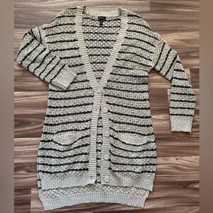 Jessica Simpson Long cardigan, black and tan striped.  Size Medium